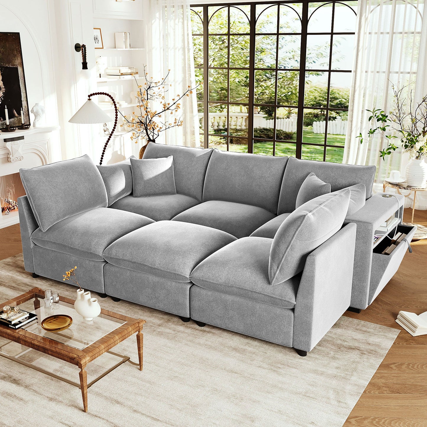 Modern Sectional Sofa Modular Sofa with Movable Ottoman
