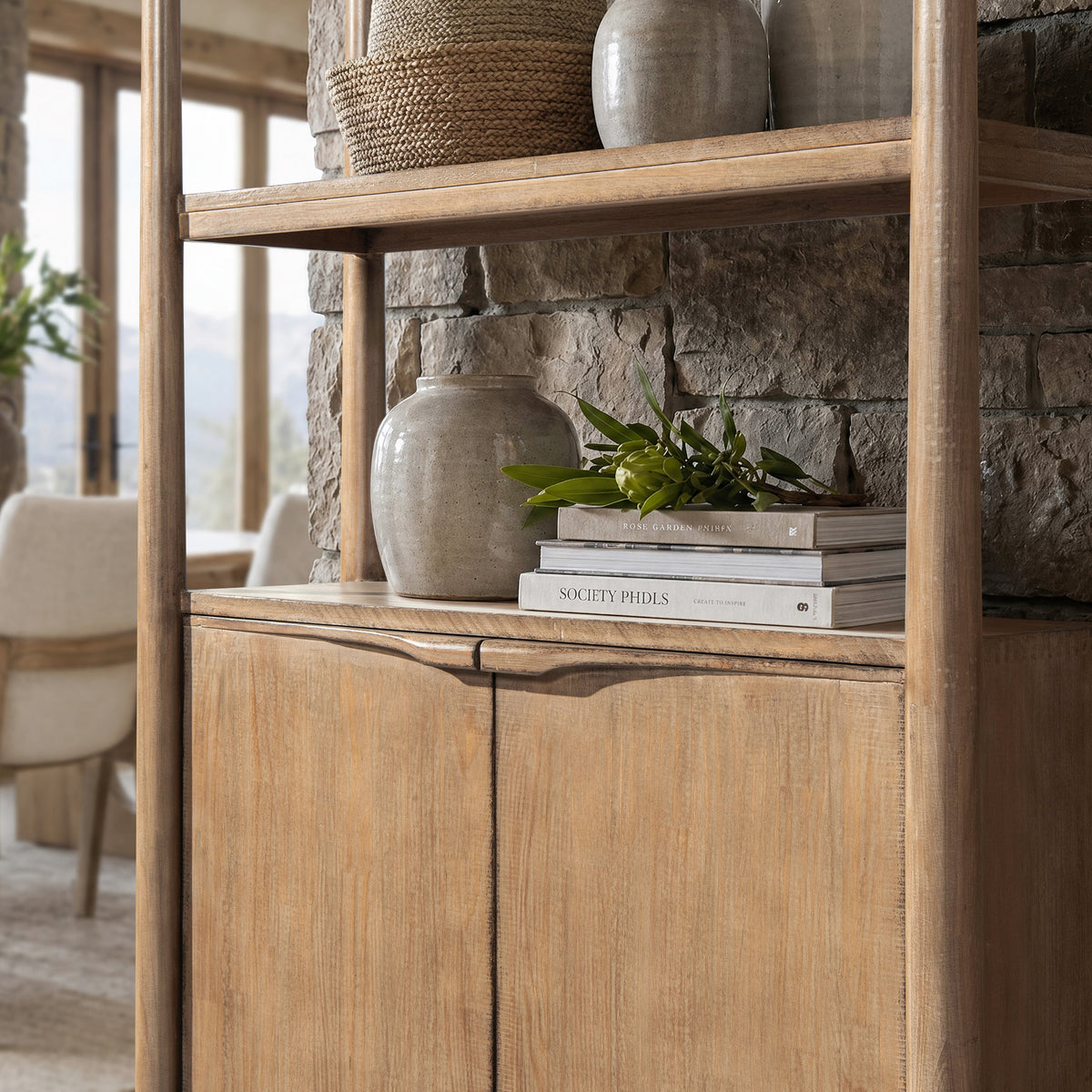 Nolan 86" Reclaimed Wood Bookcase with Lower Cabinet