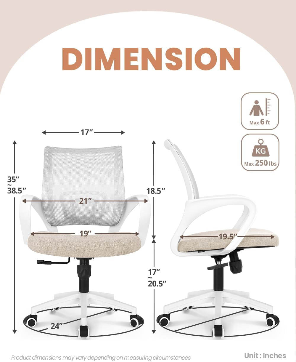 Ergonomic Beige Office Chair With Adjustable Lumbar Support