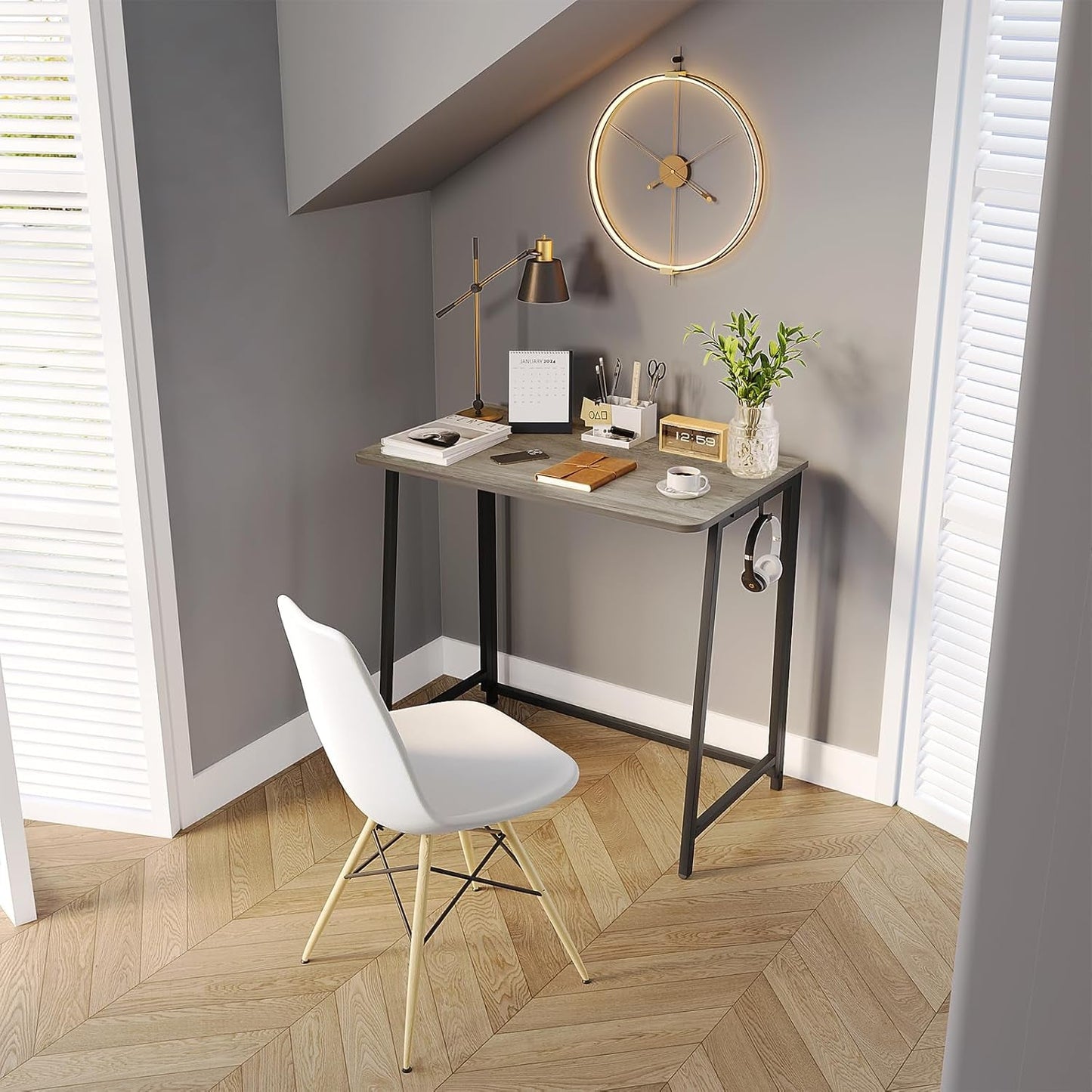 Folding Desk 31.5 Inch Gray Wash Fits Small Spaces