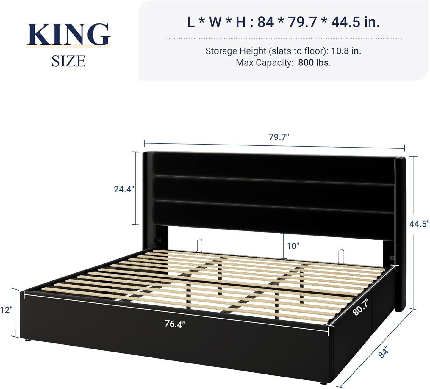 King Size Black Velvet Storage Bed With Hydraulic Lift