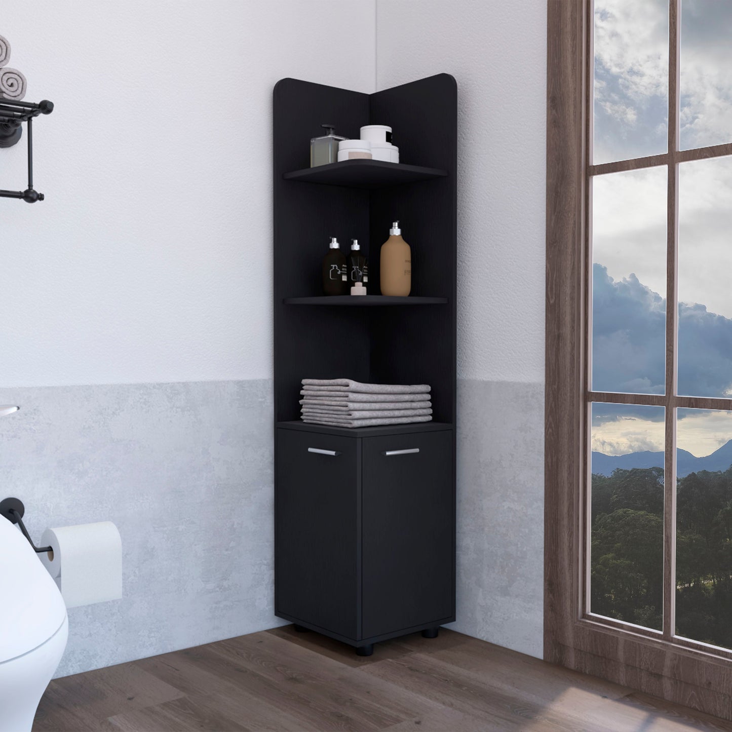 Corner Cabinet 62" Tall with 3-Tier Shelf and 2-Door
