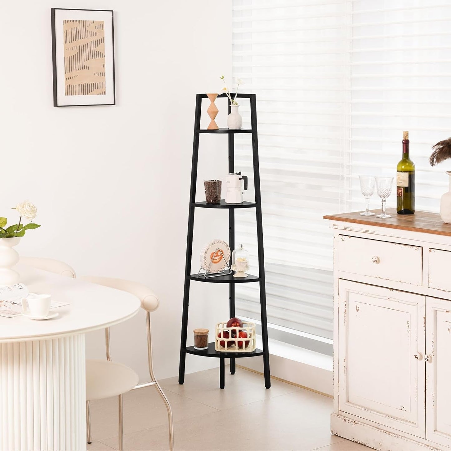 4 Tier Corner Shelf With Metal Frame Tall Bookcase