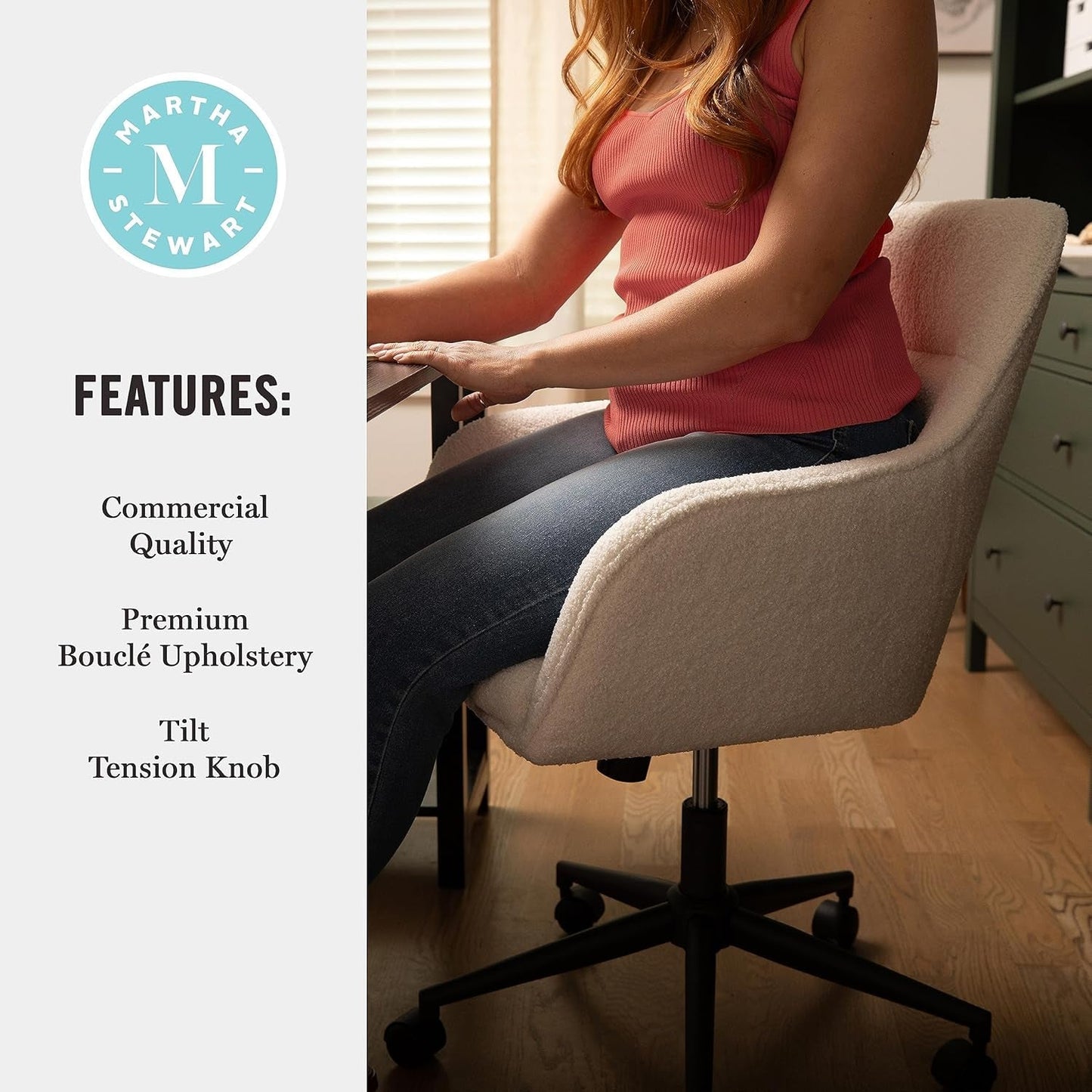 Rayna Swivel Task Chair White Boucle With Oil Rubbed Bronze