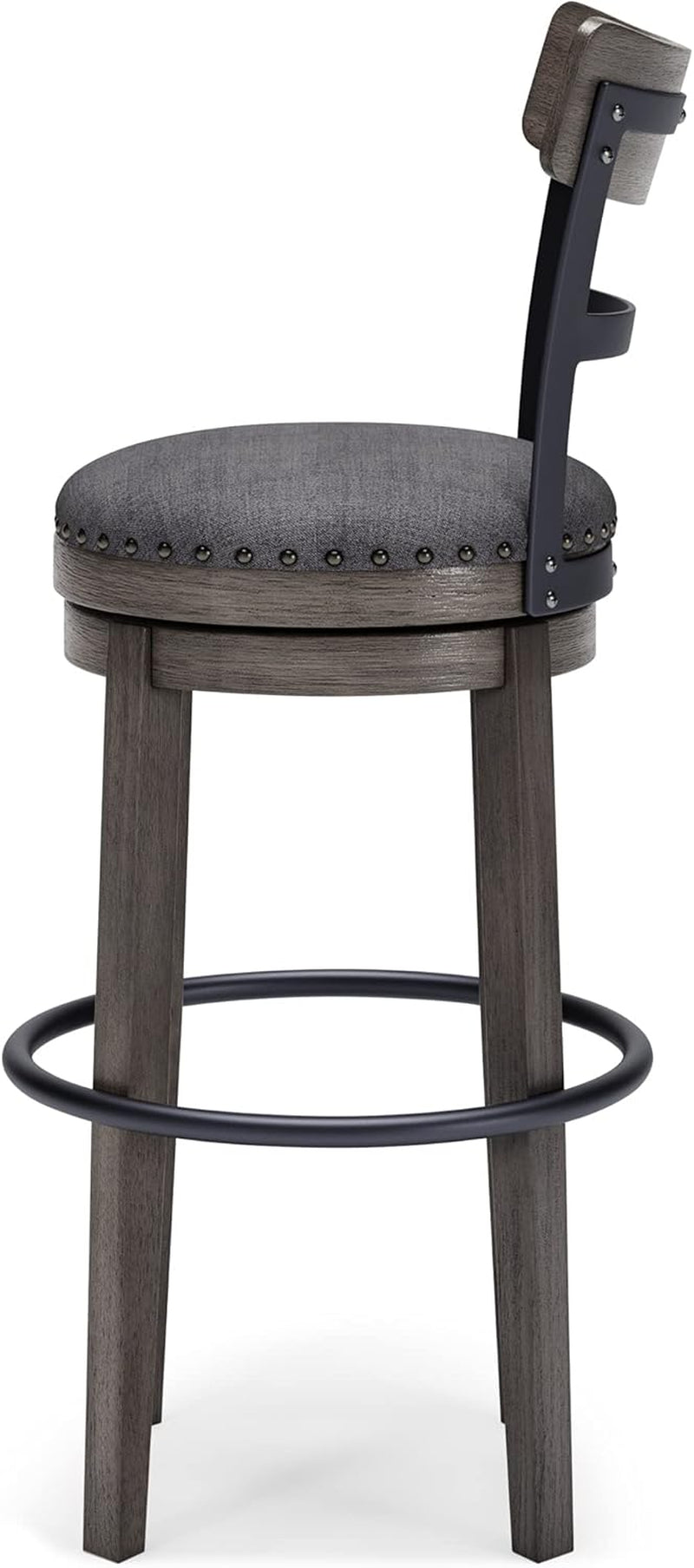 30 Inch Gray Upholstered Swivel Farmhouse Bar Stool