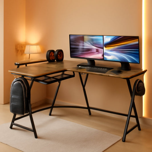 Vista L Shape Desk With Monitor Stand Walnut Finish