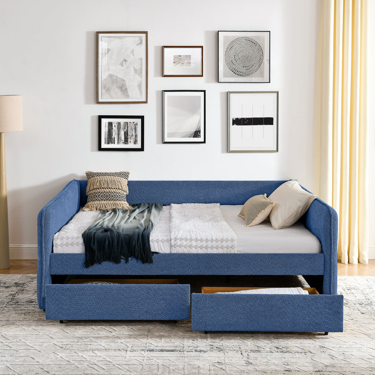 Queen Size Daybed with Two Drawers - Upholstered Tufted Sofa Bed