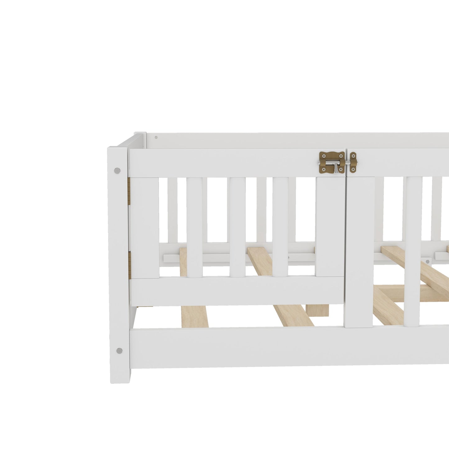 Full Size Bed Floor Bed with Safety Guardrails and Door for Kids, White(Old SKU: W1580P154625)