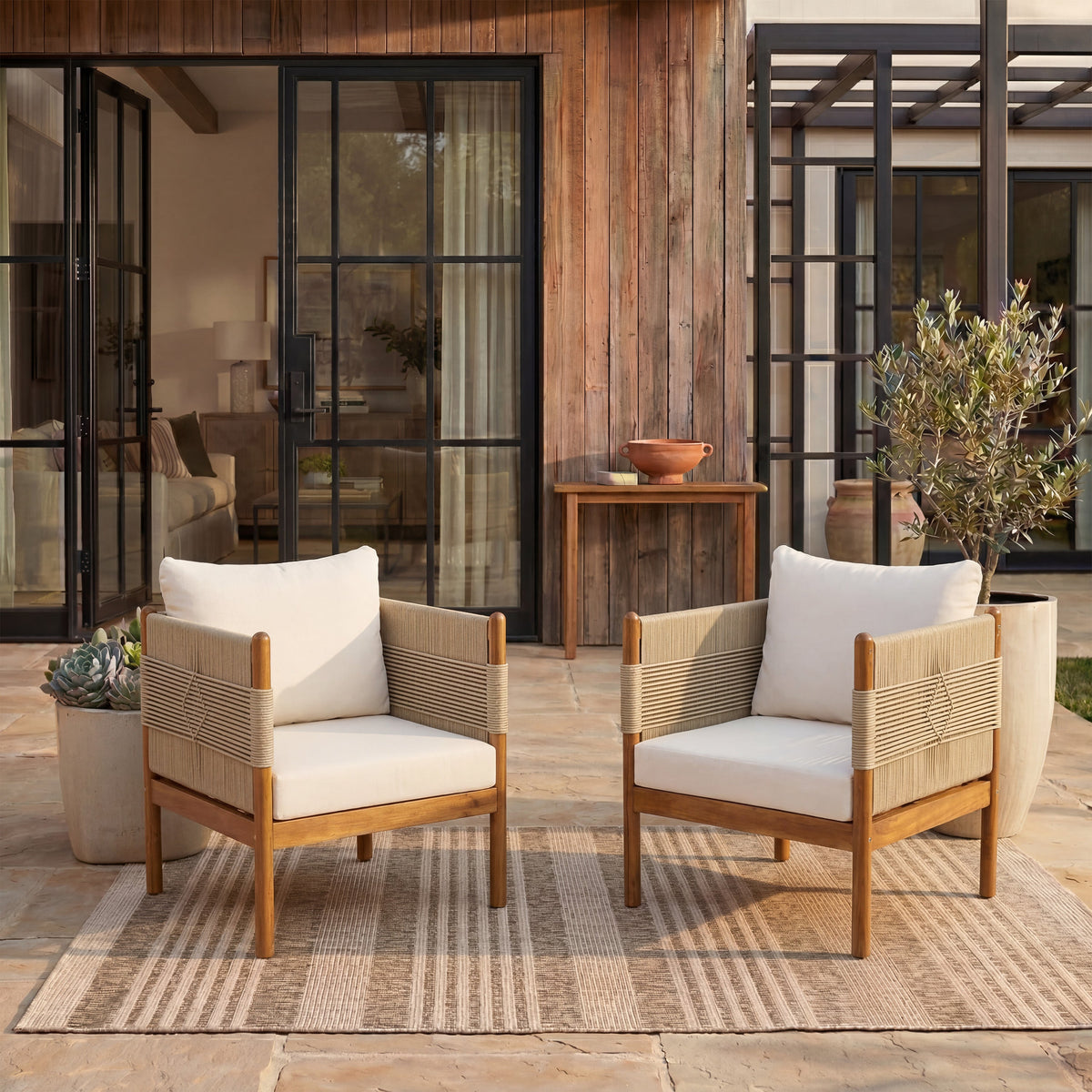 Outdoor Club Chairs (Set of 2) with Diamond-Pattern