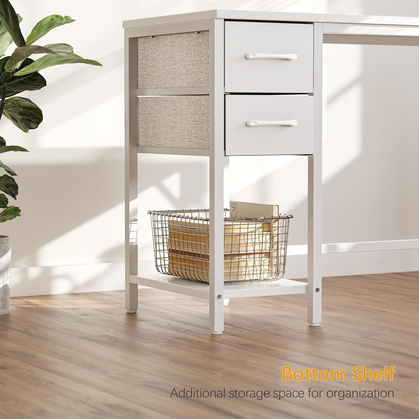 47 Inch White Ergonomic Executive Desk With Drawers