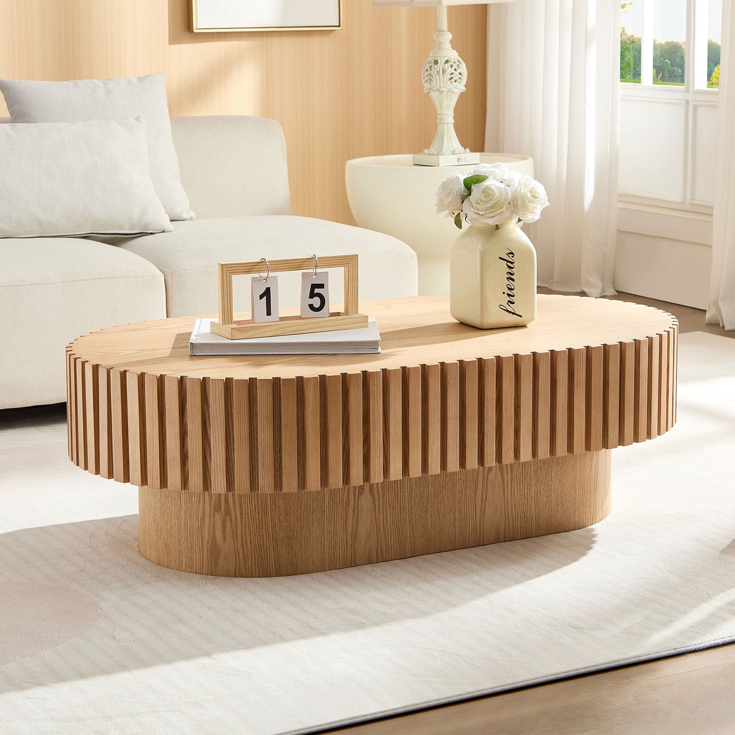 43.70 Inch Modern Handcraft Drum Coffee Table