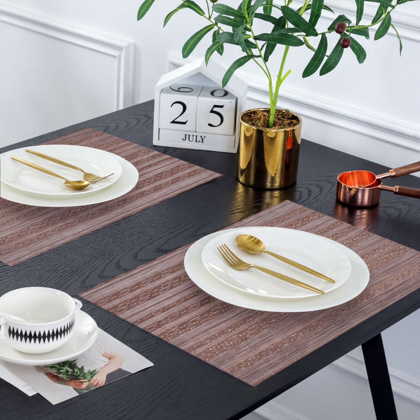 PVC Placemats – Brown Dining Table Mats | Non Slip, Heat Resistant & Waterproof