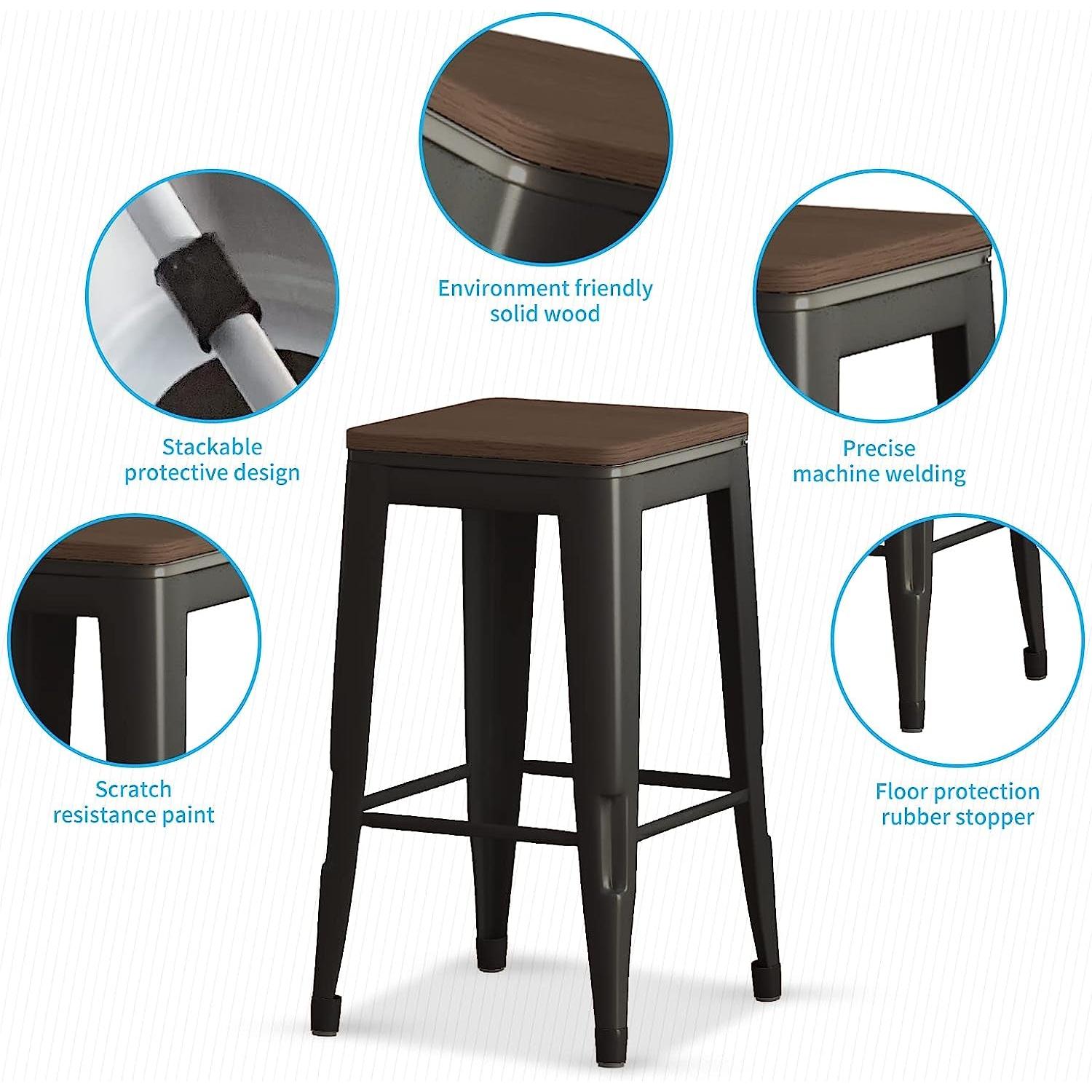 Square Metal Bar Stool Set Of 2 Stackable 330 Lb. Capacity with protective design and scratch resistance.