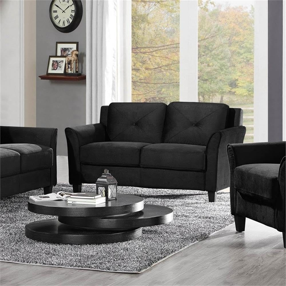 Two Piece Polyester Microfiber Upholstered Sofa Set With 78 Inch Wide Sofa And 56 Inch Wide Loveseat In Black