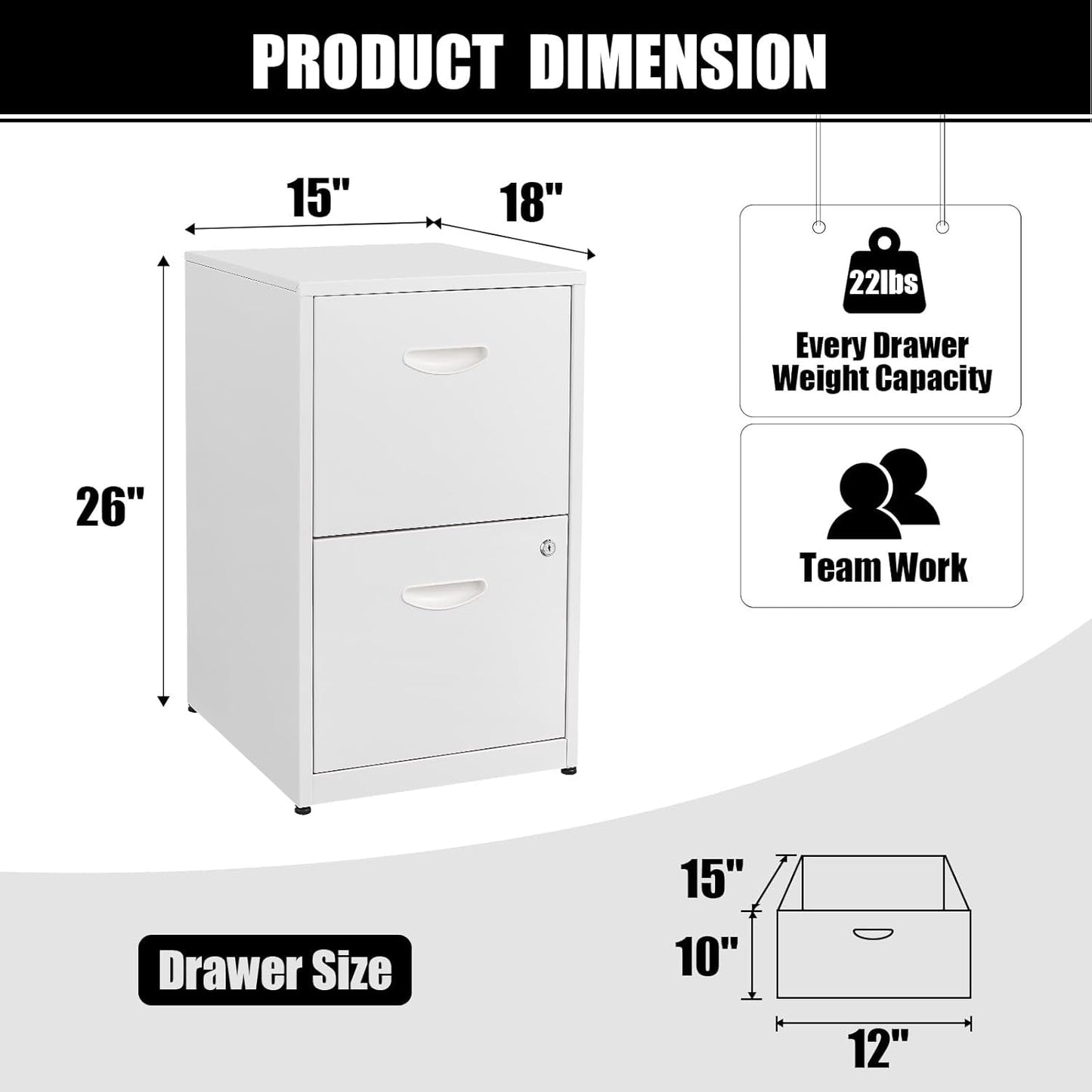White 2 Drawer Locking Metal Vertical File Cabinet