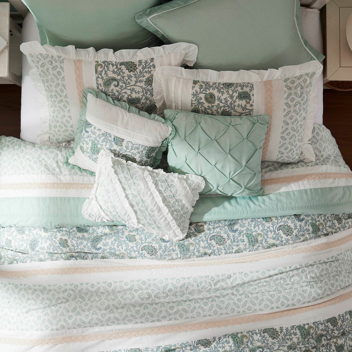 9 Piece Cotton Percale Comforter Set Aqua Cal King