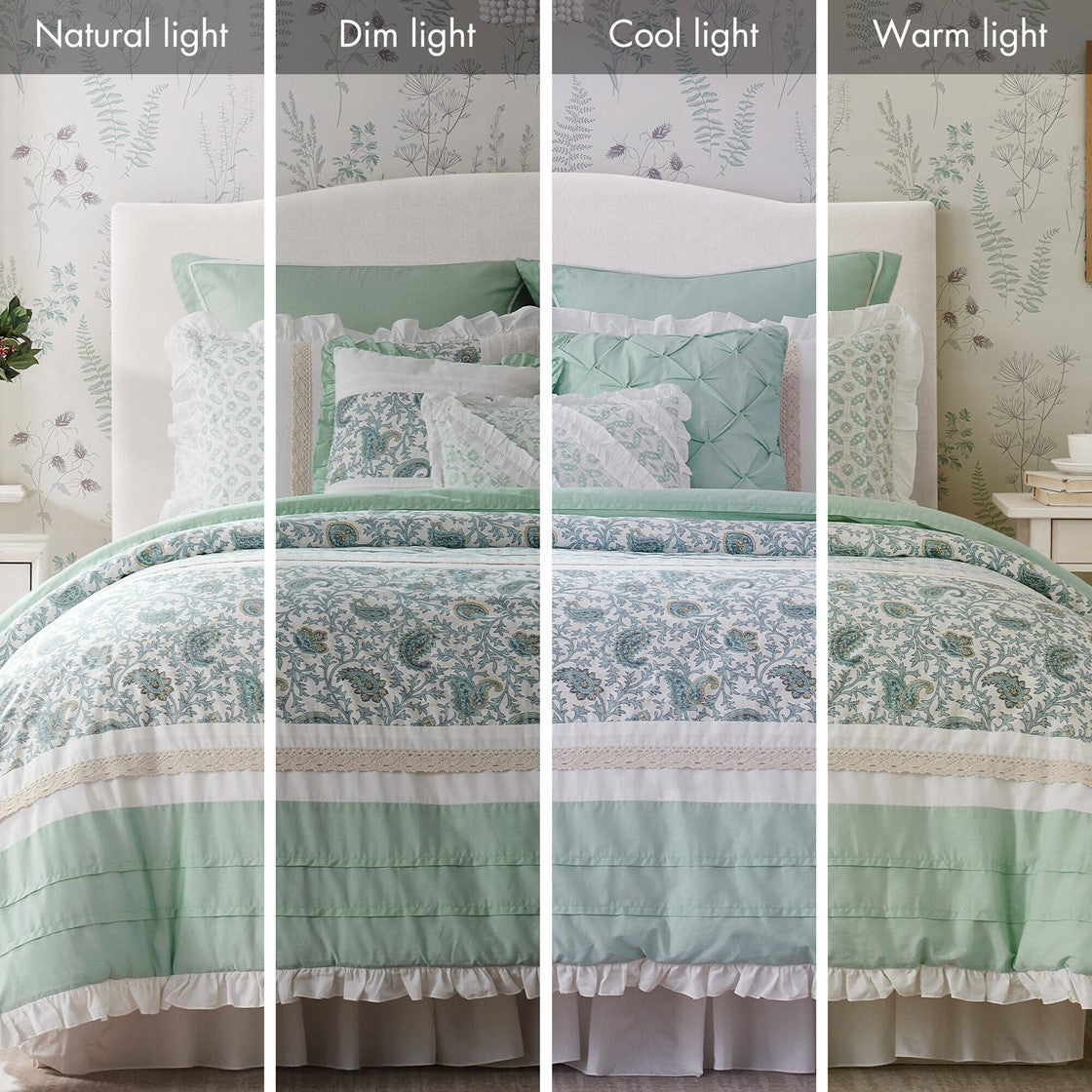9 Piece Cotton Percale Comforter Set Aqua King