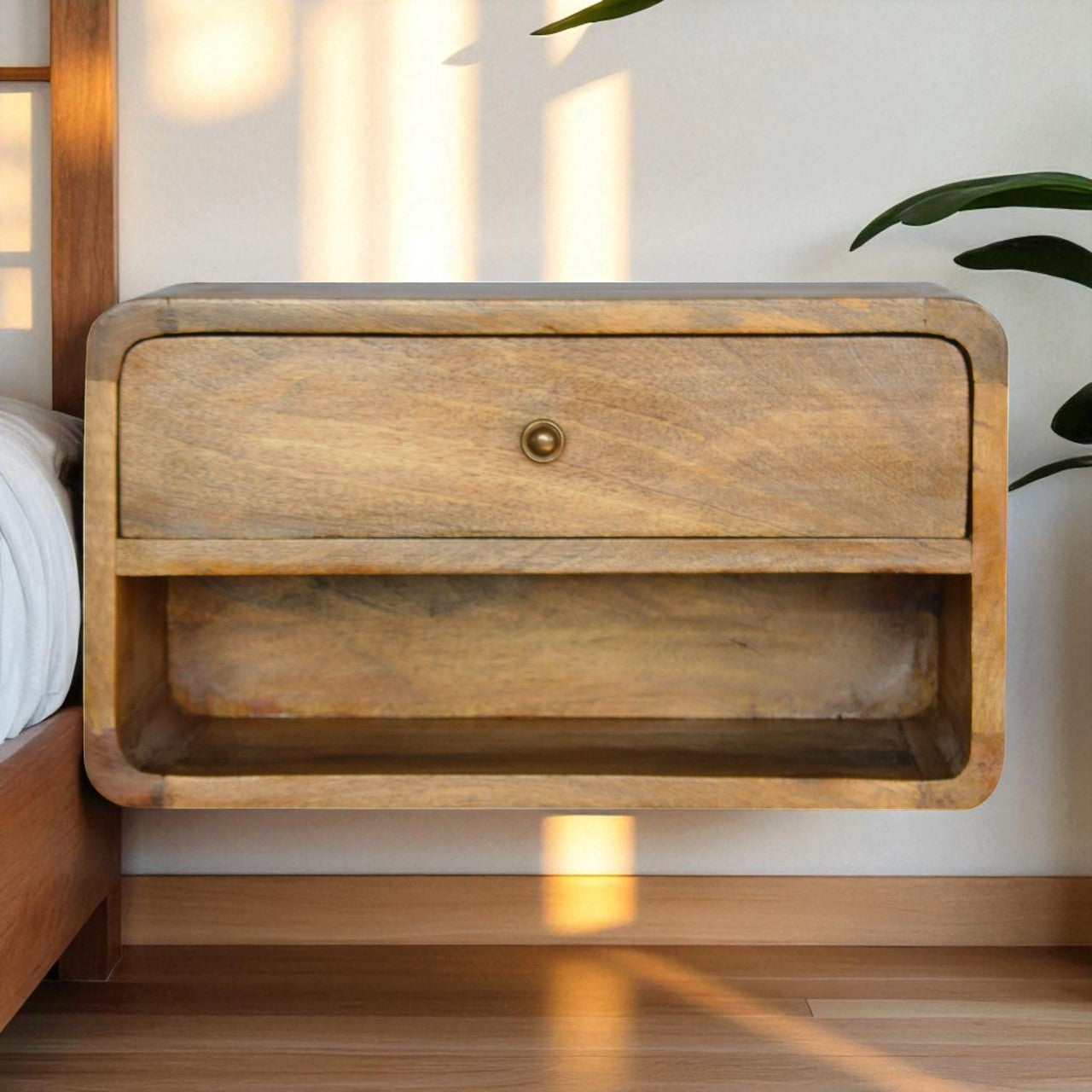 Solid Wood Floating Curve Open Slot, 1-Drawer Nightstand