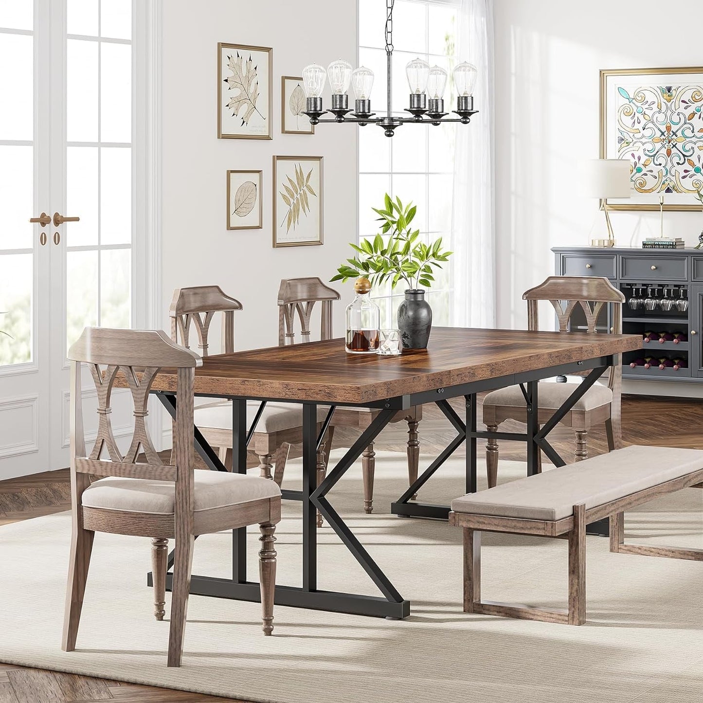 Farmhouse 70.8 Inch Wood Dining Table With Metal Legs