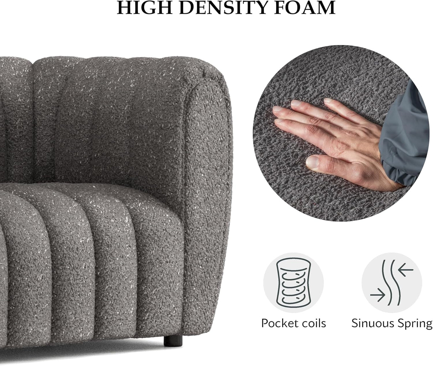 Charcoal Gray Vertical Channel Tufted 3 Piece Sofa Set