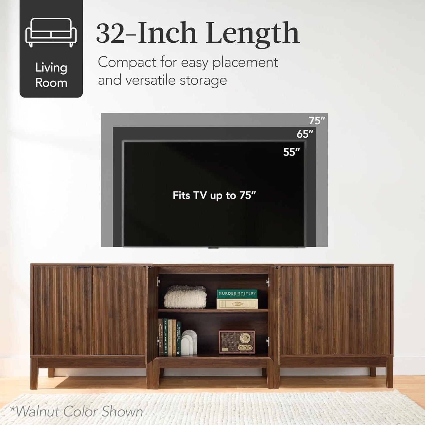 Black Two Door Modern Entryway Storage Cabinet Reeded Doors