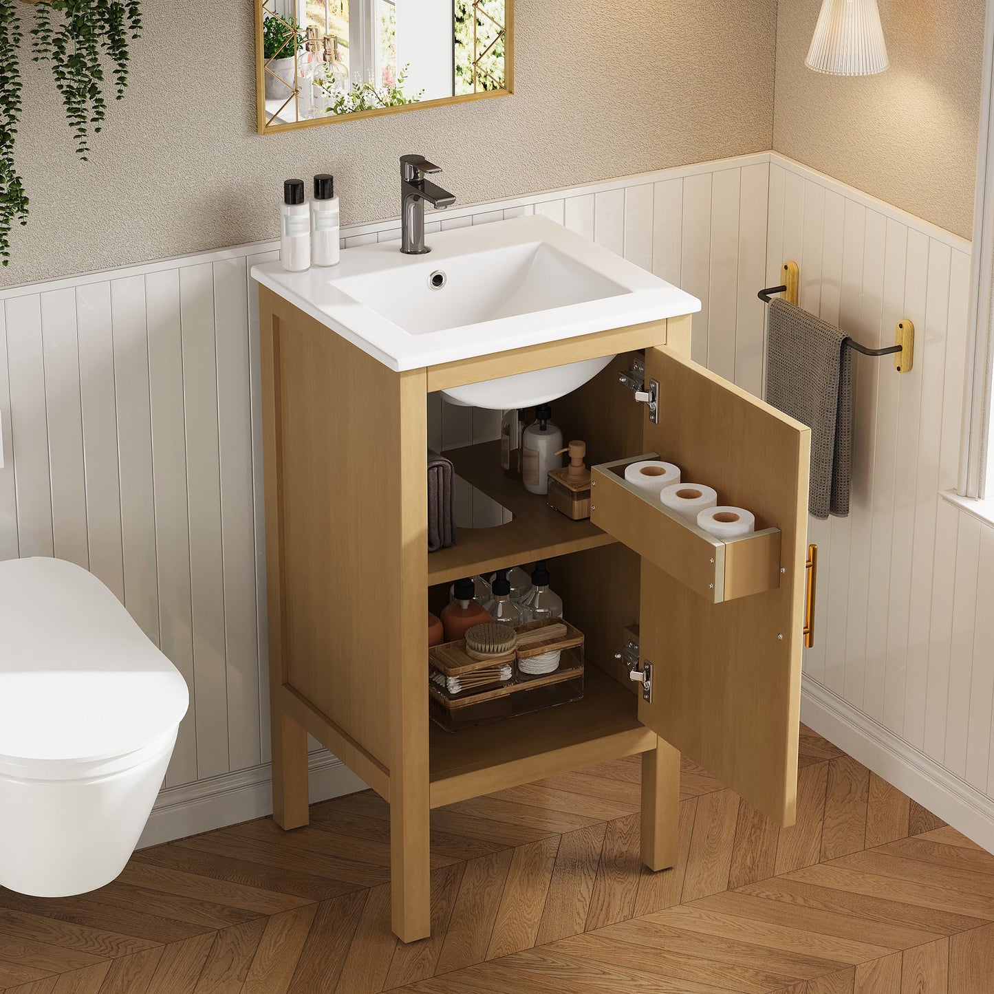 18" Bathroom Cabinet with Storage and Ceramic Sink