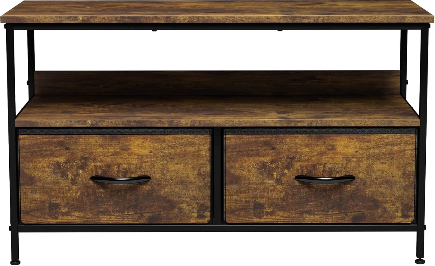 2 Drawer TV Stand Chest For Living Room With Open Shelf And Fabric Drawers For Media Storage