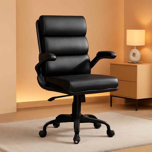 Bonded Leather Office Chair With Flip Up Arms Black