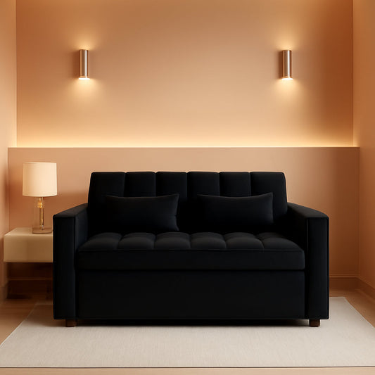 Black Convertible Sofa Bed With Reclining Backrest