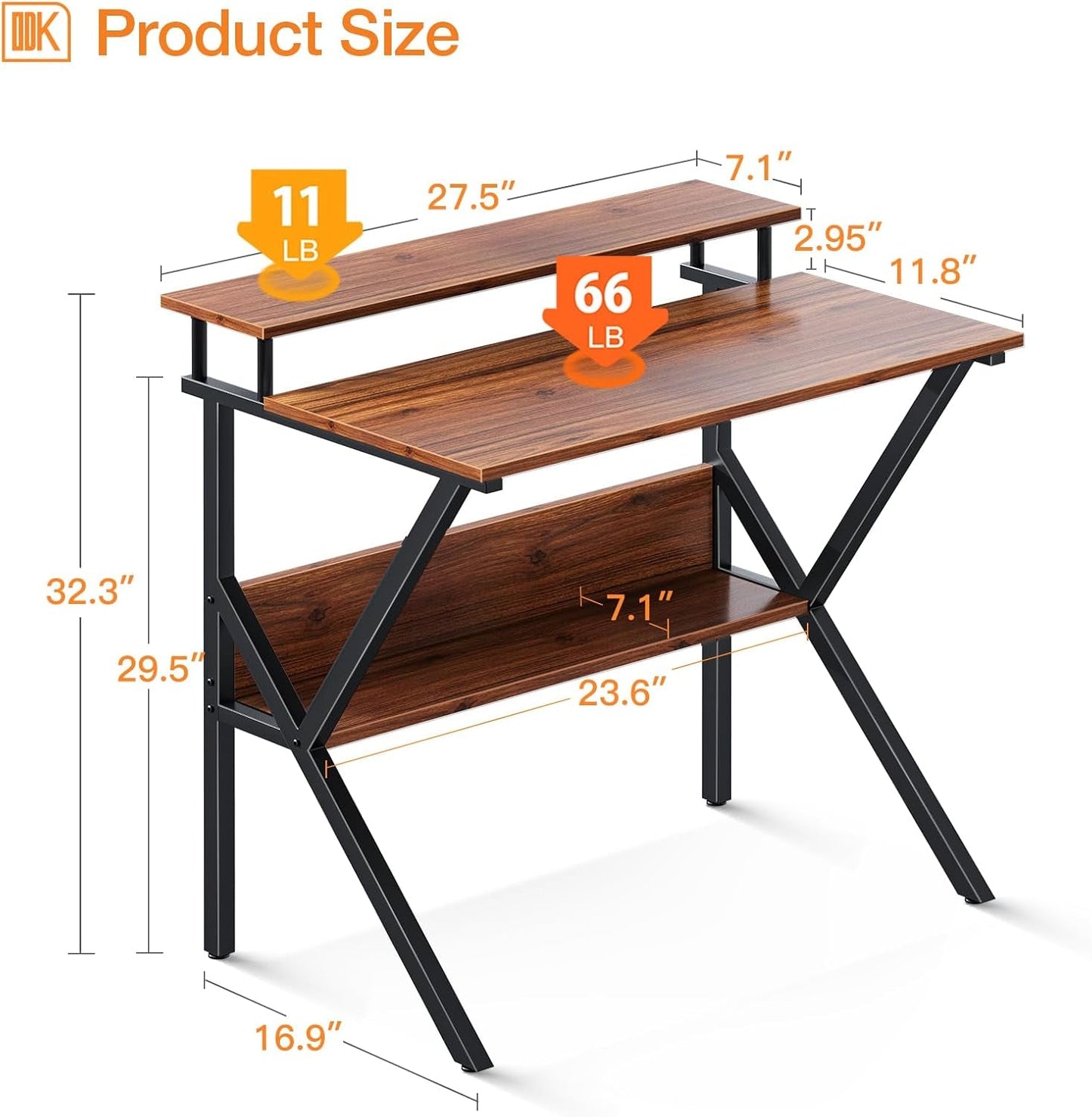 Espresso 27.5 Inch Compact Desk With Monitor Stand