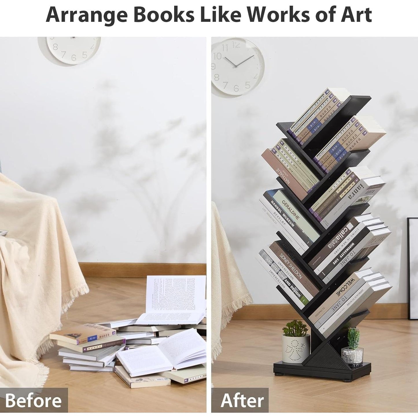 8 Tier Tree Bookshelf Natural Wood Finish Bookcase