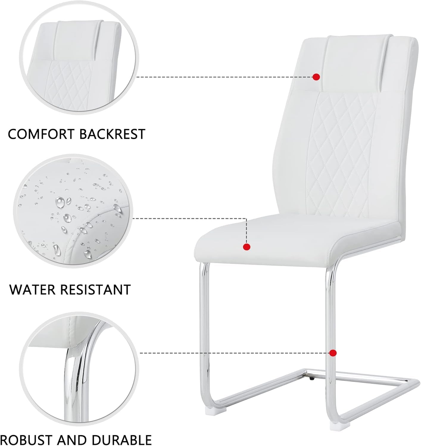 White Faux Leather Dining Chairs Four Pack Chrome Finish