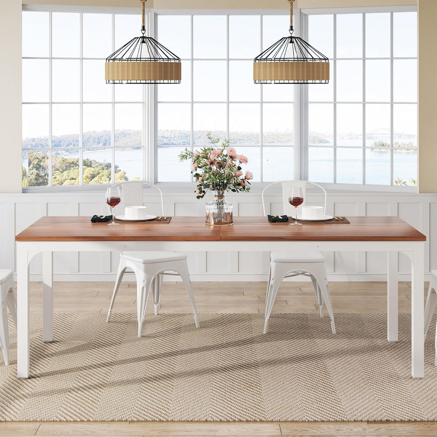 78 Inch Rustic Walnut Dining Table For 6 To 8 People