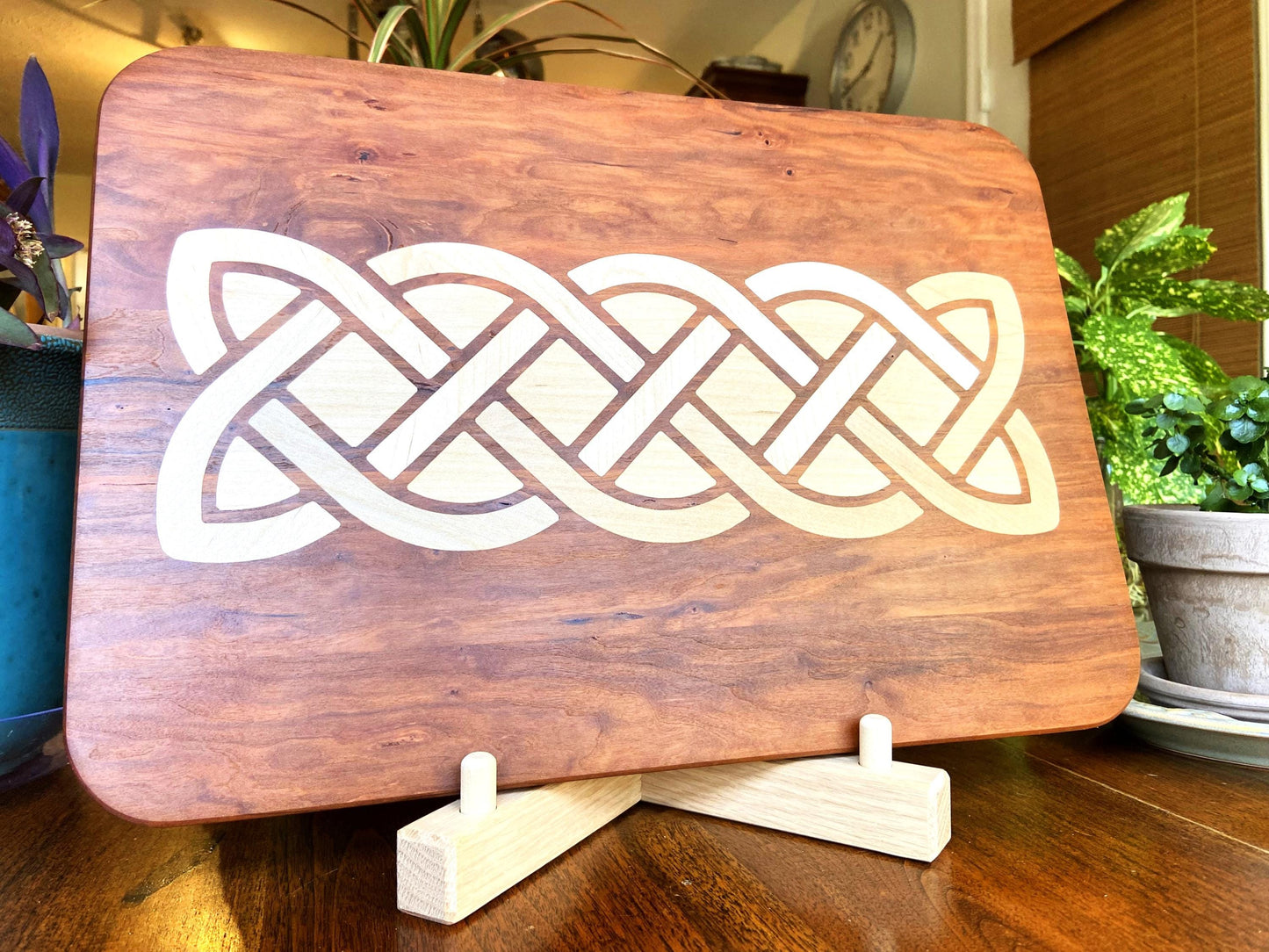 Cherry charcuterie board - complex Celtic knot inlay.