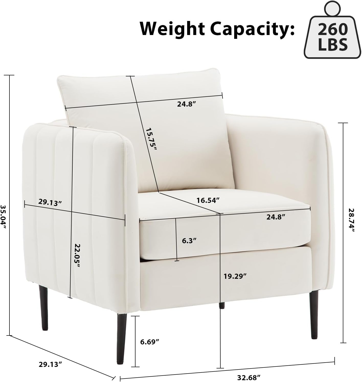 Soft Modern Velvet Accent Chair With Square Arm Beige