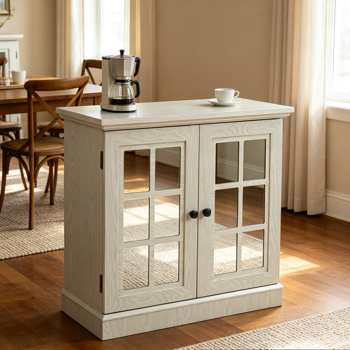 Storage Sideboard Cabinet with Decorative Acrylic Mirrored Doors