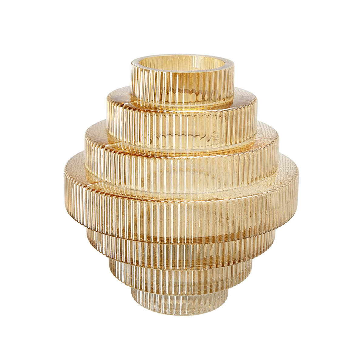 D9.1x9.8" Tiered Geometric Amber Luster Clear Vase