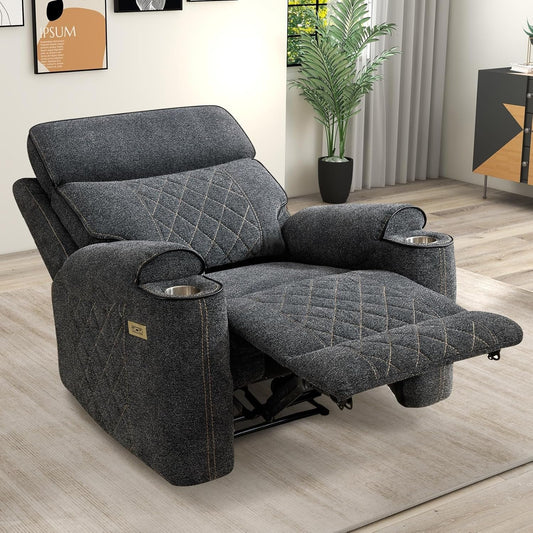 Electric Recliner Chair With Soft Fabric And Cup Holders