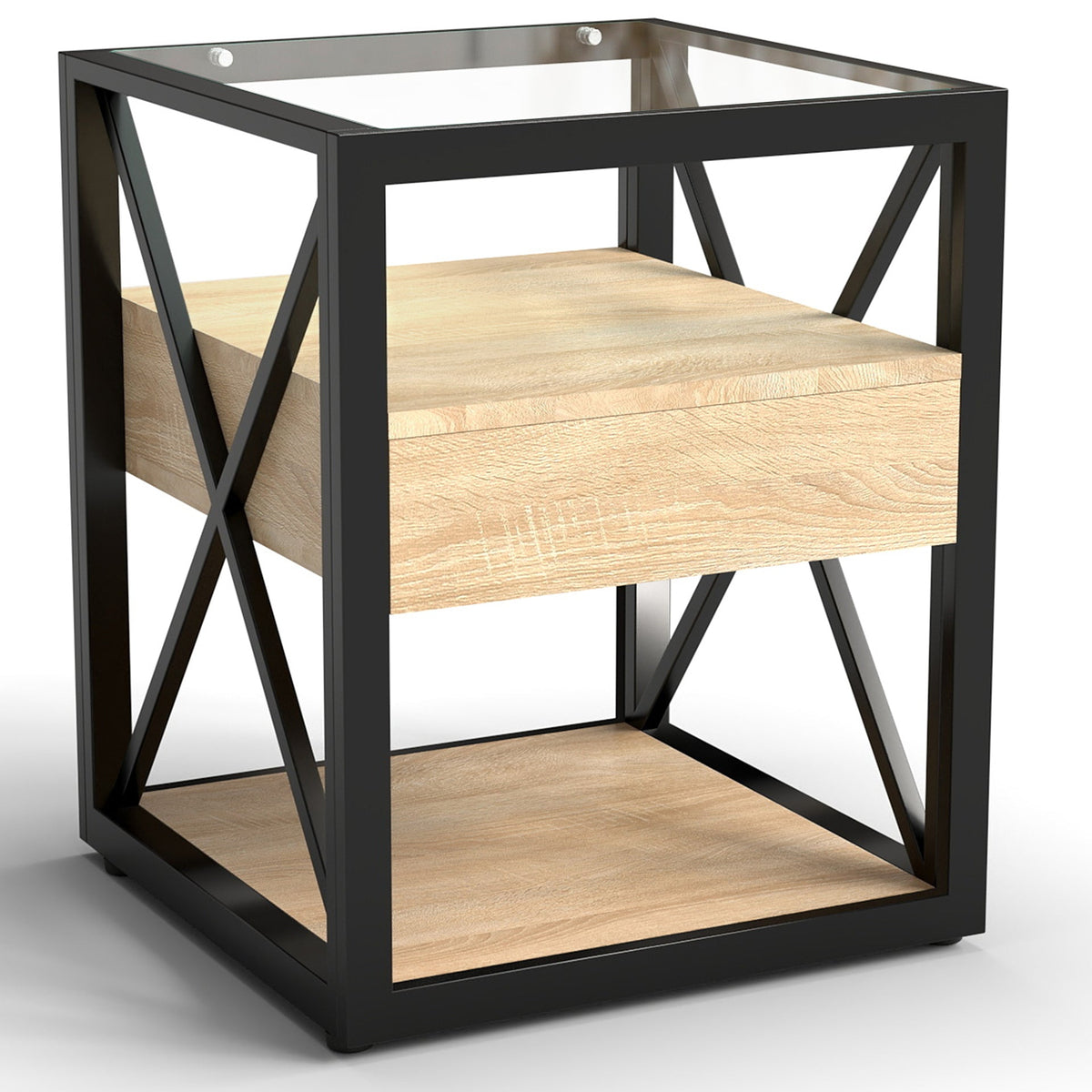 Set of 2 Modern End Table with Drawer - Nightstand for Bedroom & Living Room