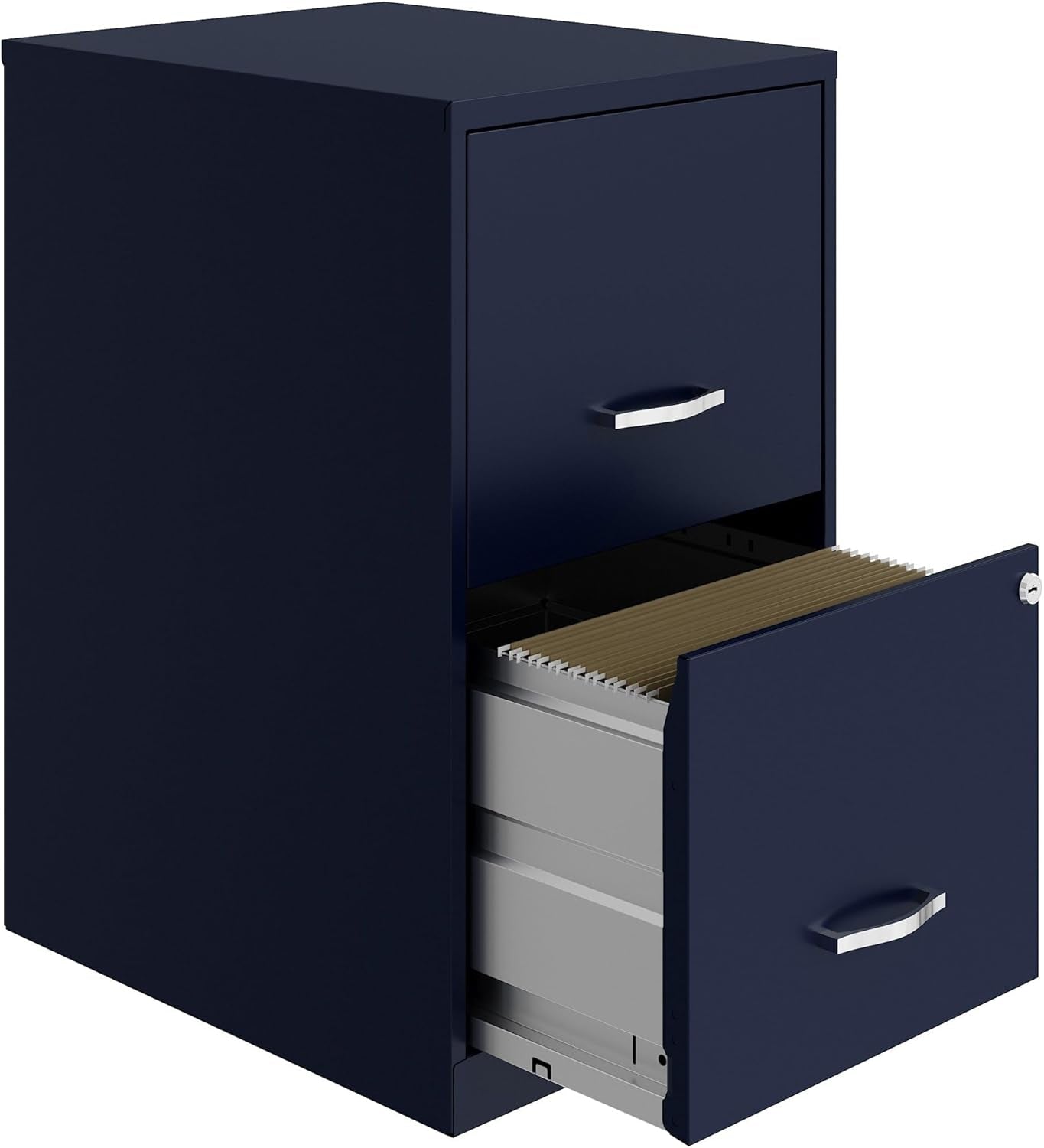 Navy Two Drawer File Cabinet With Smooth Glide Drawers, 14.2 By 18 By 24.5 Inches
