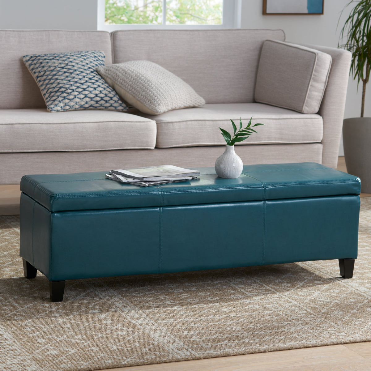 Upholstered PU Leather Storage Ottoman