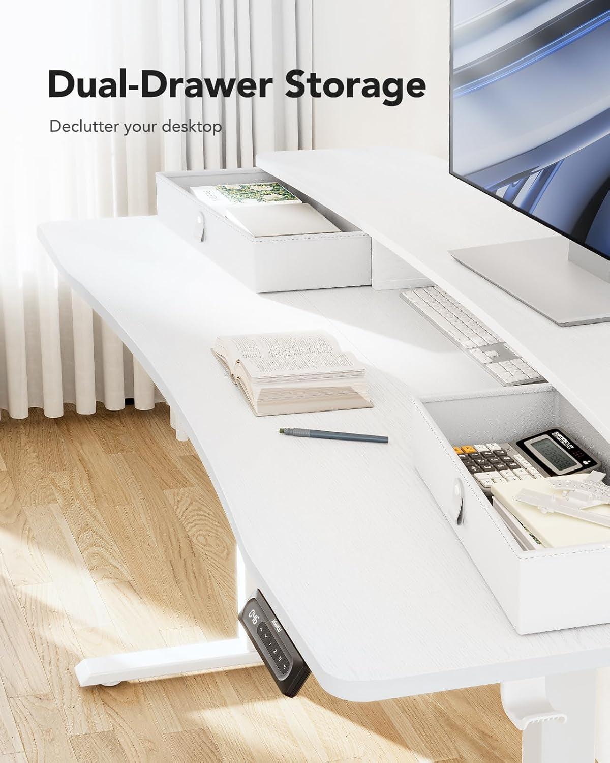 48 By 24 Electric Standing Desk With 2 Drawers White Finish