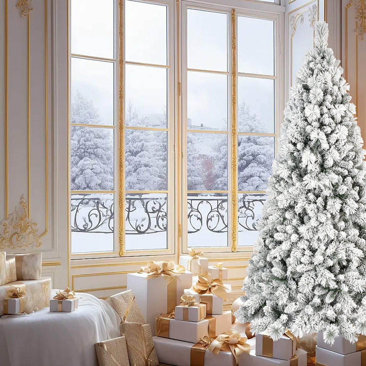 6FT Flocked Christmas Tree with 350 Warm LED Lights