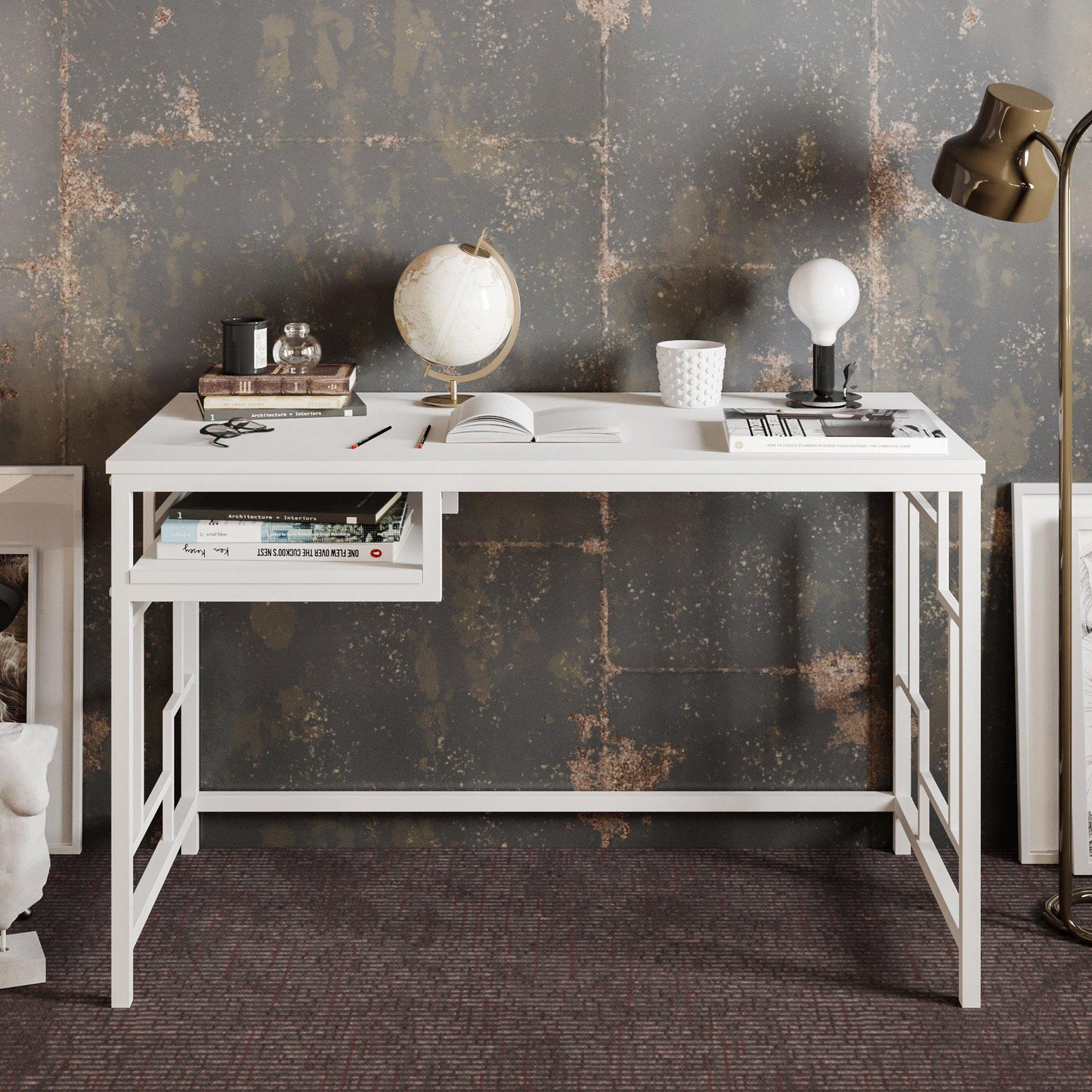 Victory 47'' Wide Metal Engineered Wood Computer Desk with Shelf