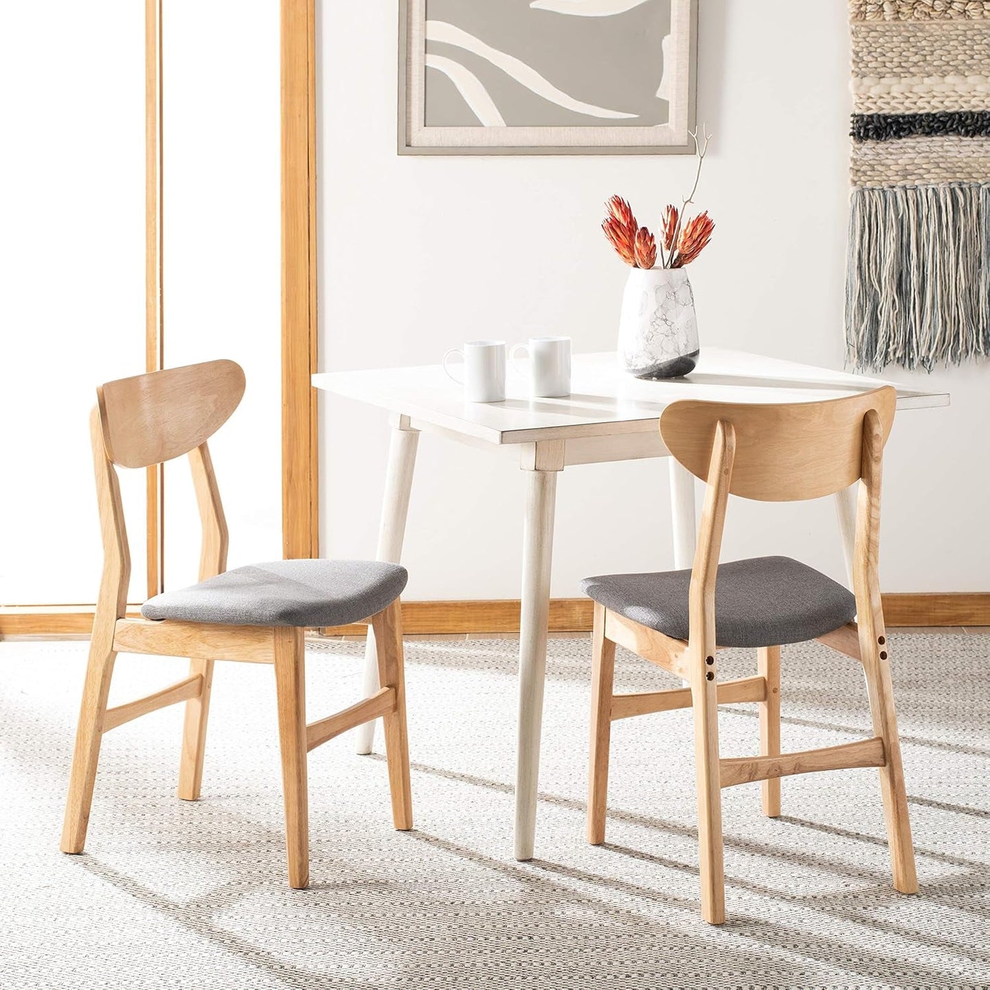 Home Lucca Retro Natural and Grey Cushion Dining Chair, Set of 2