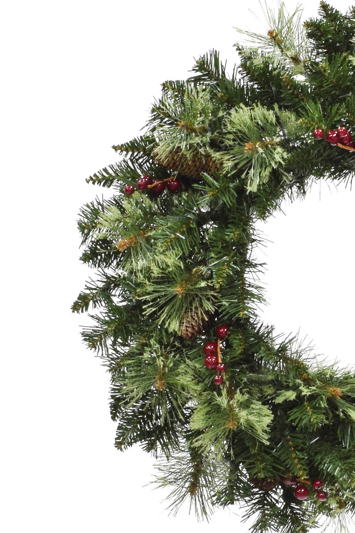 24" Unlit Jasper Mixed Pine Wreath with Pine Cones & Red Berry Clusters