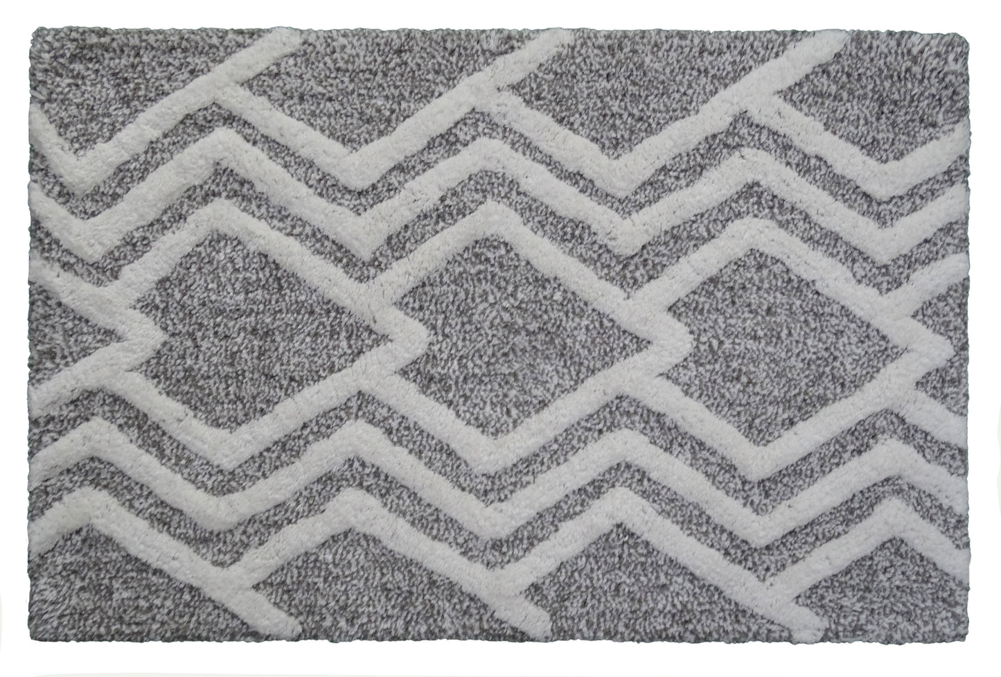 CHICOS HOME Bath Rug Geometric Pattern in Grey & Ivory