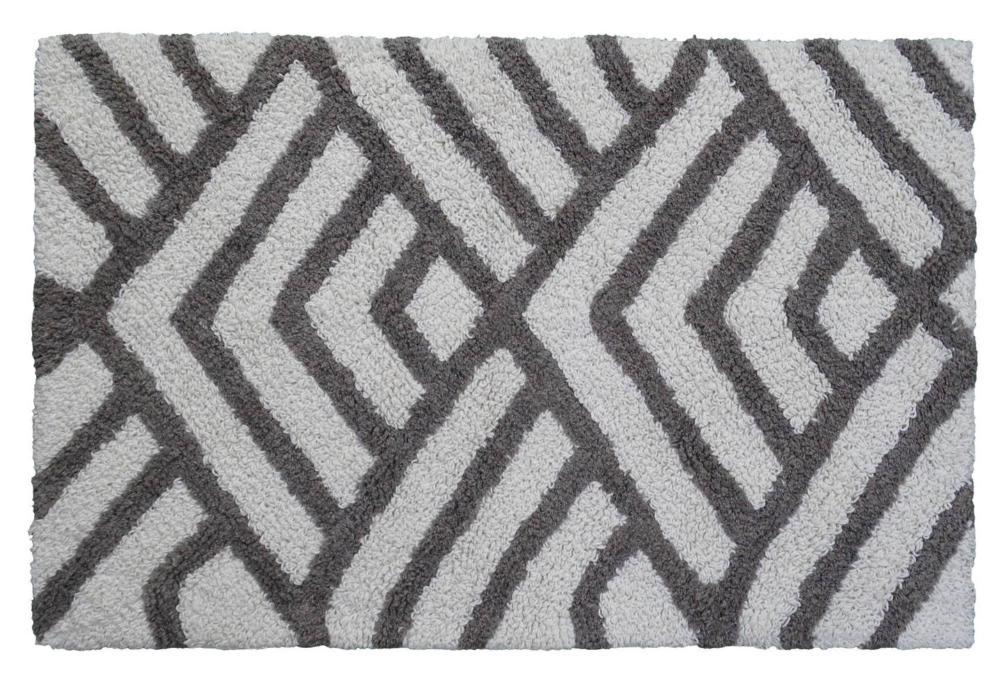 CHICOS HOME Bath Rug Geometric Pattern in Grey & Ivory