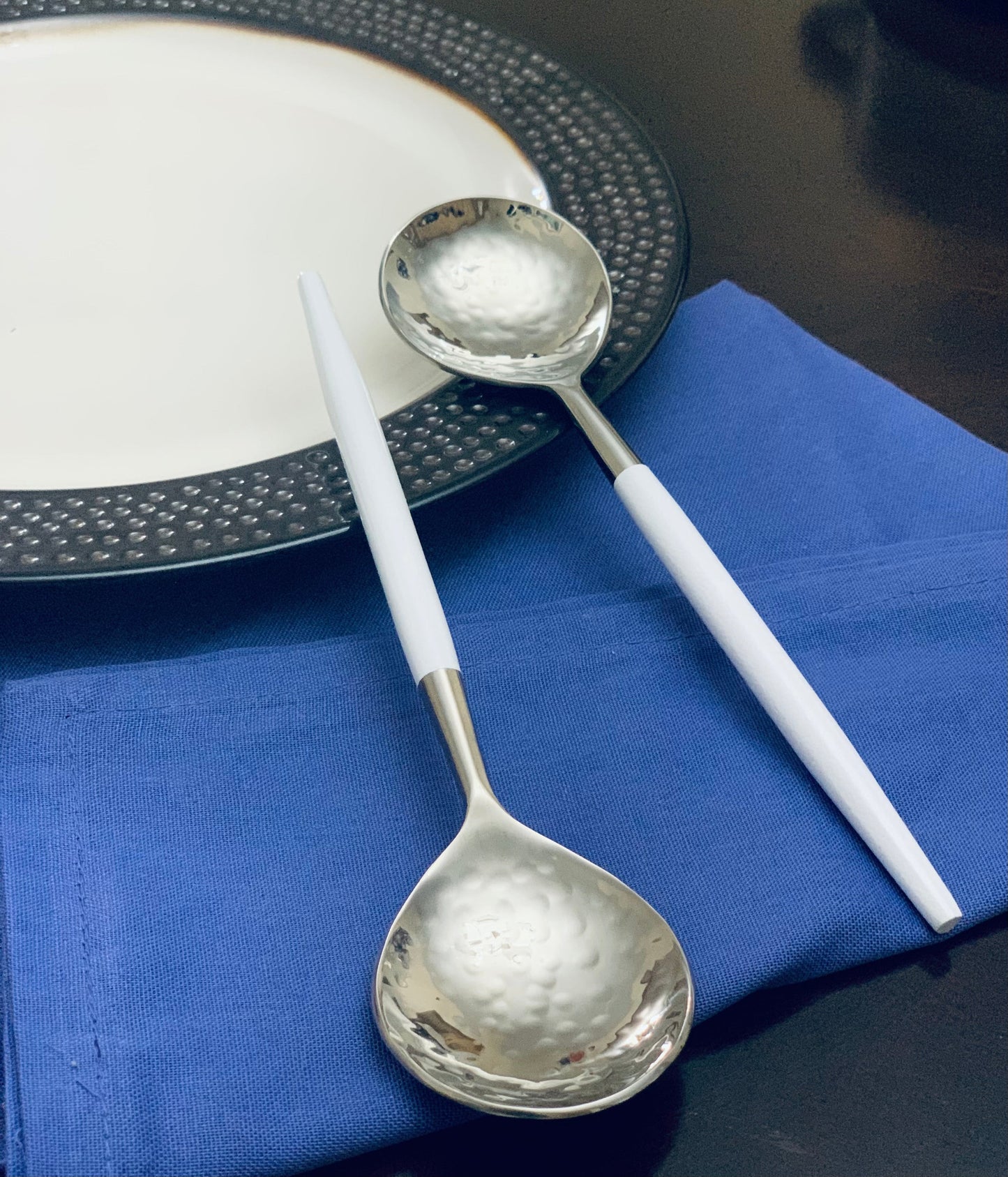6-PC Stainless Steel Soup Spoon (Hammered Mouth, White)