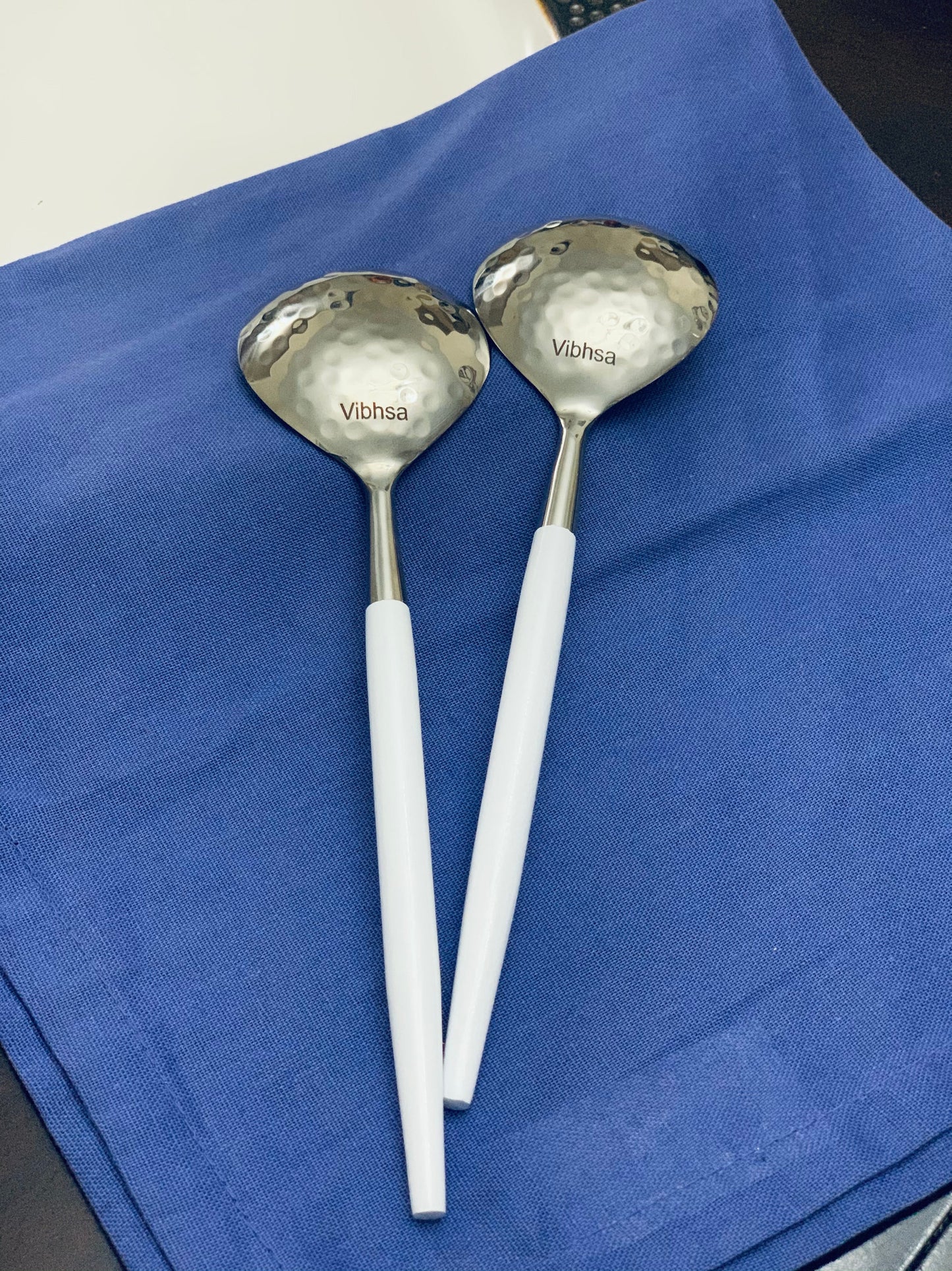 6-PC Stainless Steel Soup Spoon (Hammered Mouth, White)